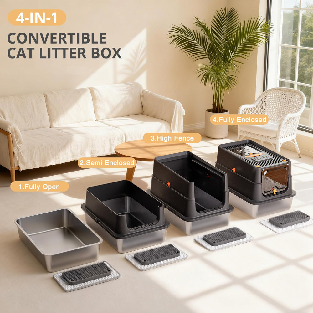 APPKER stainless-steel cat litter box 4-in-1 configurations adapt to preferences