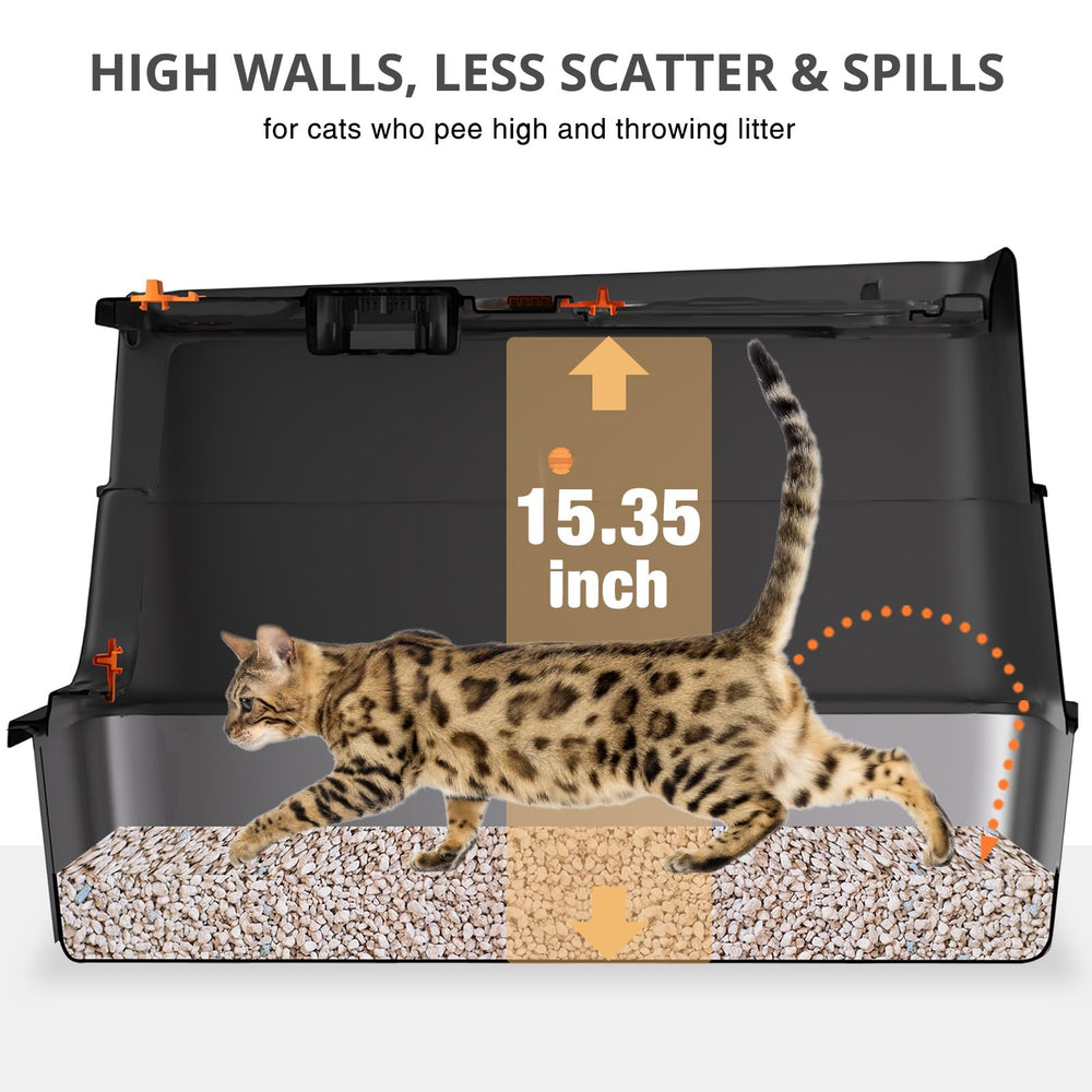 APPKER stainless-steel cat litter box includes mat and brush for mess control