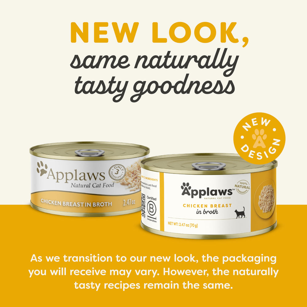 Applaws chicken breast in broth cans close-up emphasizes protein-rich meal option.