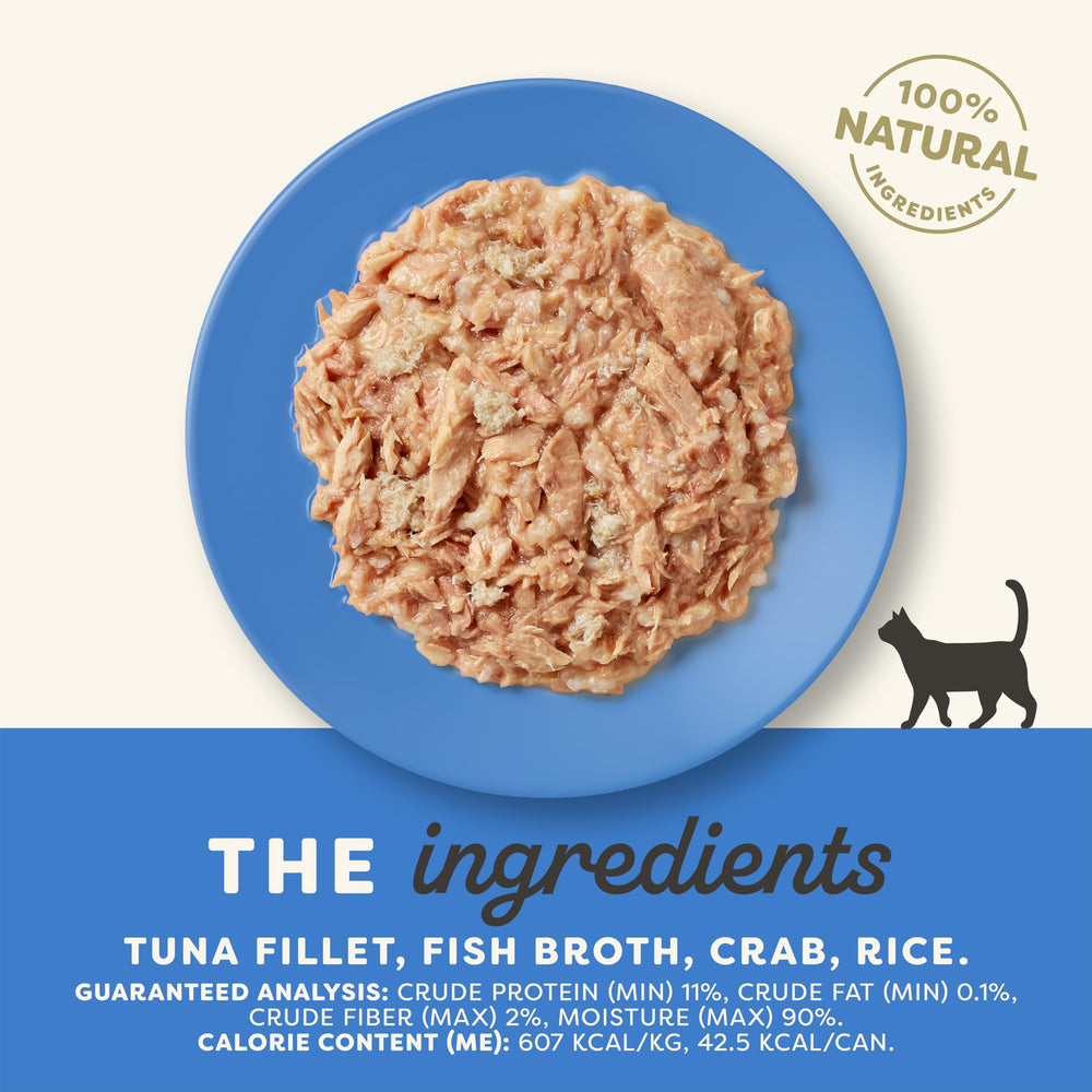 Applaws high protein first ingredient fish image highlights tuna and crab as core protein