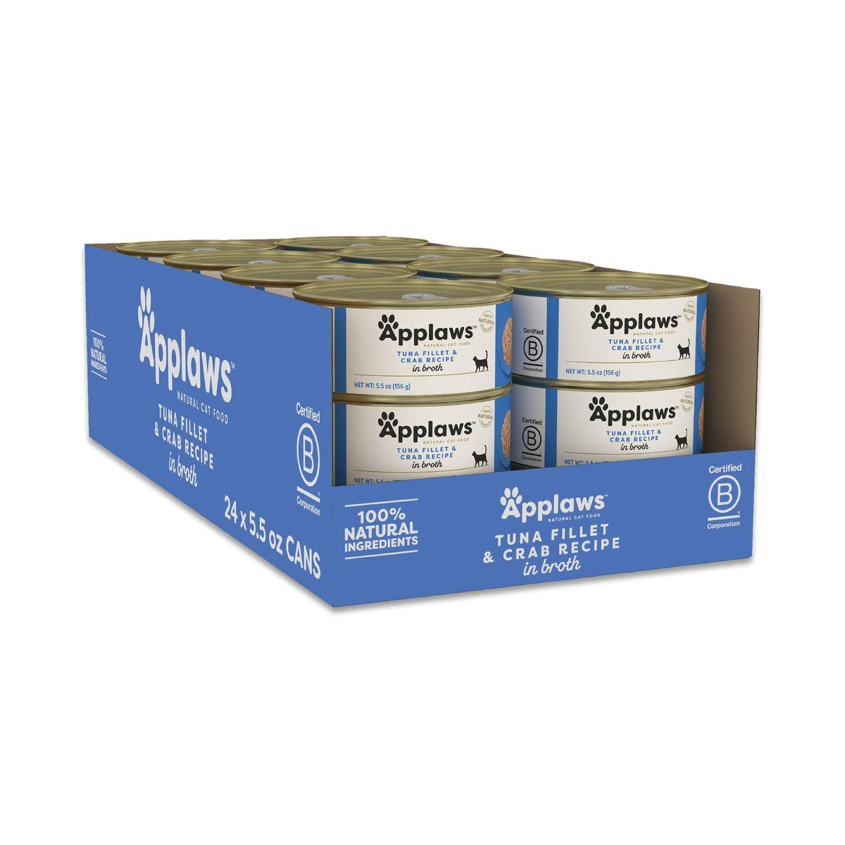 Applaws natural wet cat food tuna fillet in broth can; high-protein appeal.