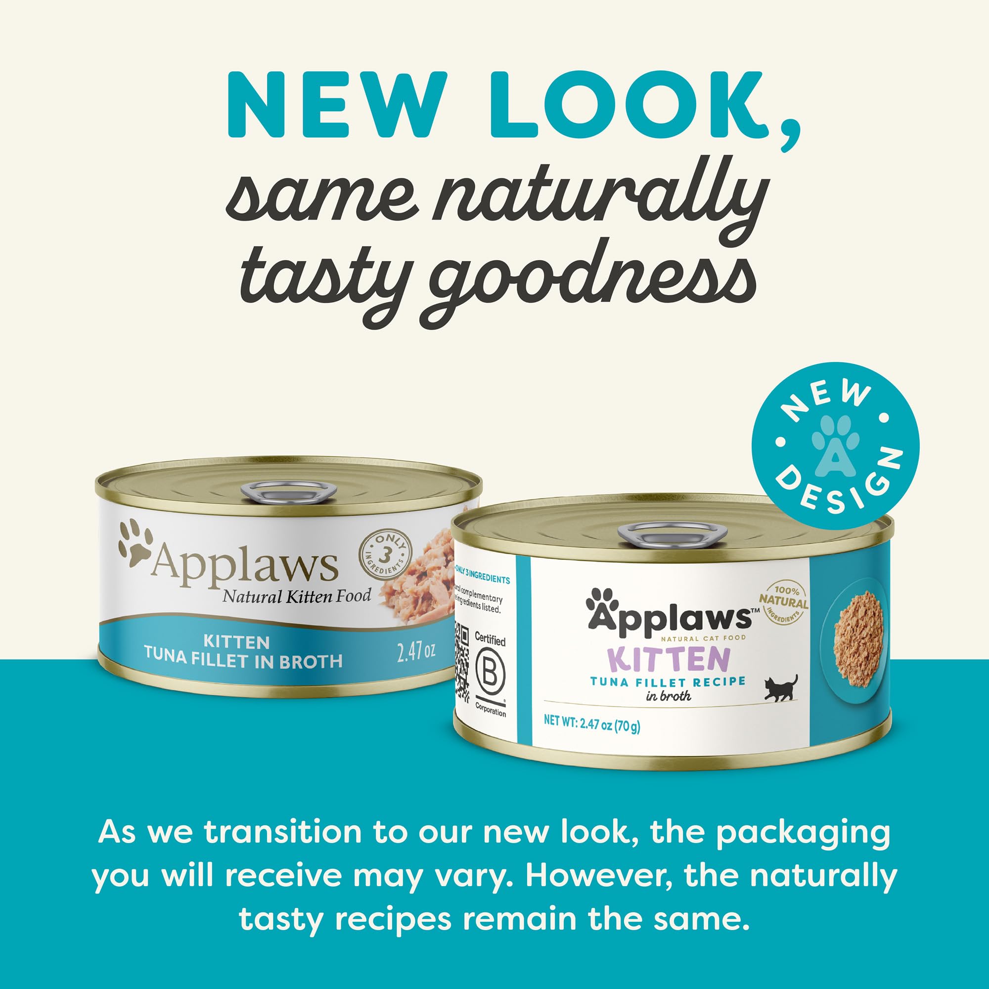 Applaws natural wet kitten food ingredient panel highlights limited ingredients and natural goodness.