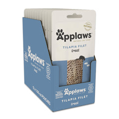 Applaws tilapia loin sachet closeup, a single-ingredient grain-free cat treat.