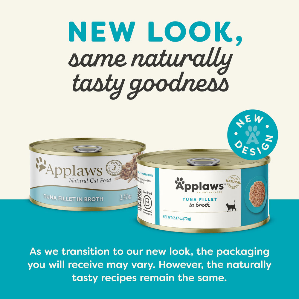 Applaws tuna fillet in broth 2-47oz can closeup highlights real protein.