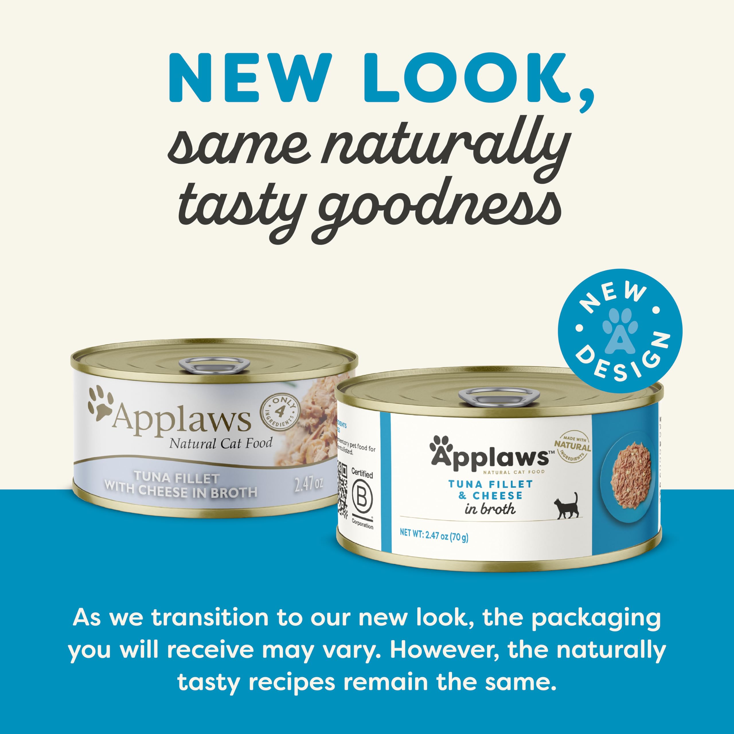 Applaws tuna fillets with chicken in broth; natural ingredients for appealing textures.