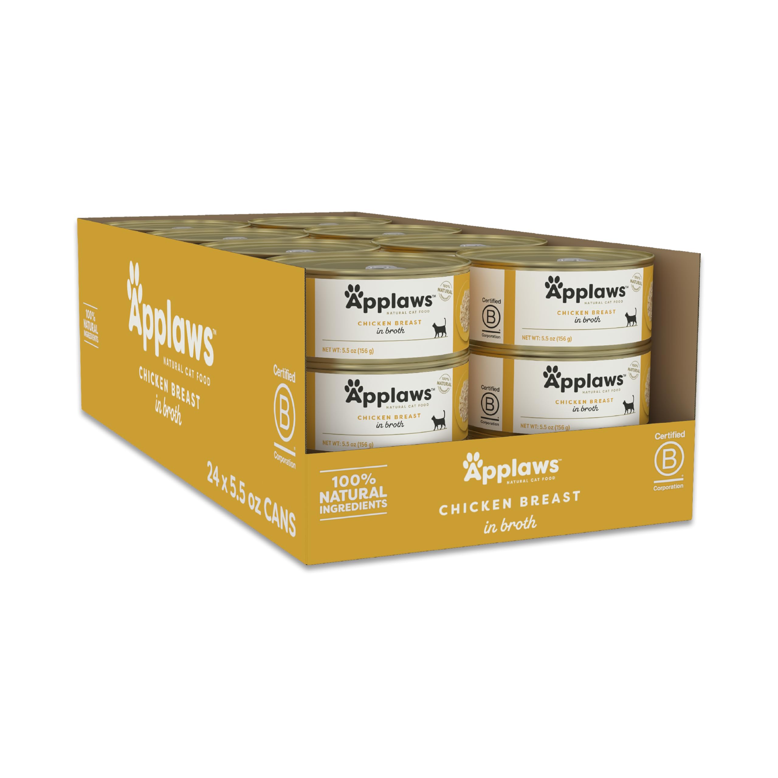 Applaws wet cat food cans display showing high-protein meal option for cats