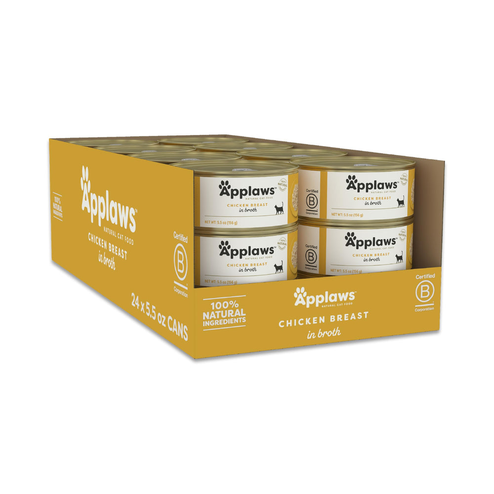 Applaws wet cat food cans display showing high-protein meal option for cats