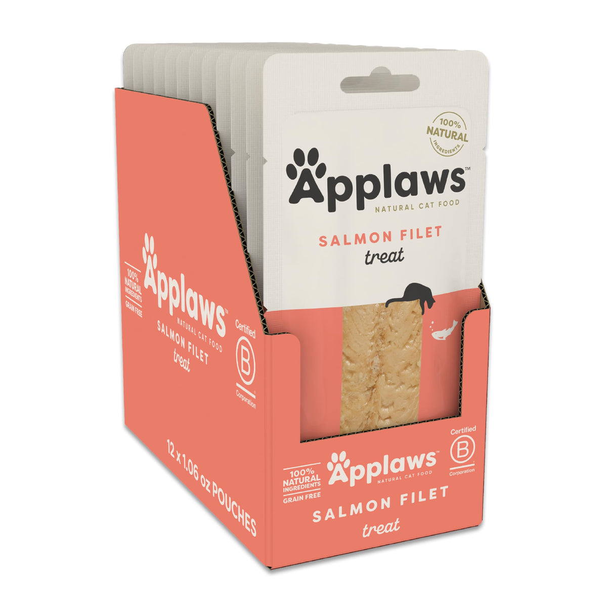 Applaws Whole Salmon Loins treats pack highlighting single-ingredient protein for picky cats.