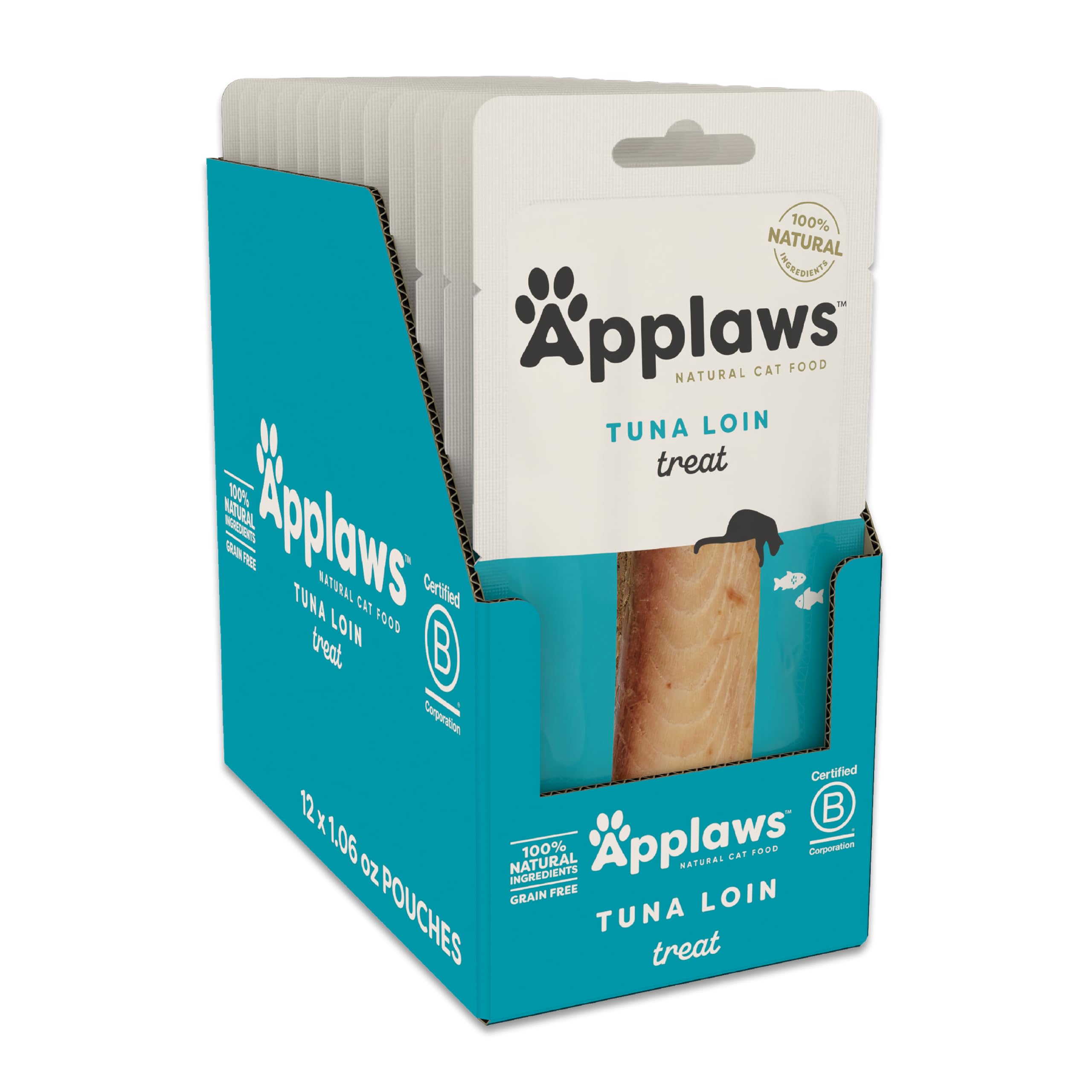 Applaws whole tuna loin treat pack shot highlights high-protein, single-ingredient cat snack