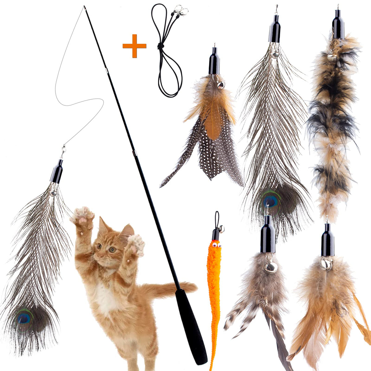 APSUAE retractable cat wand extended pole ideal for long-distance interactive play.