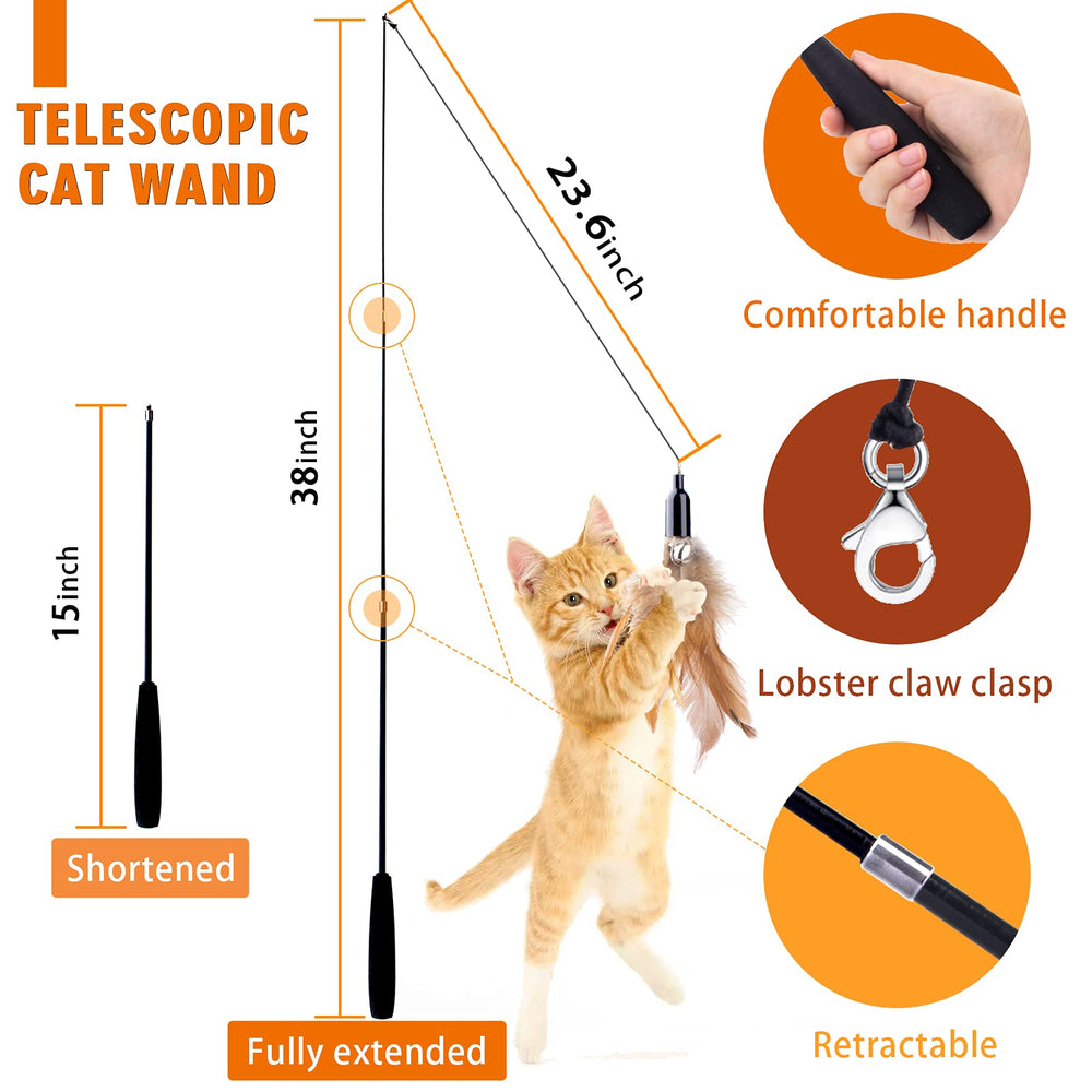 APSUAE retractable cat wand peacock feather attachment sparks playful hunting instincts.