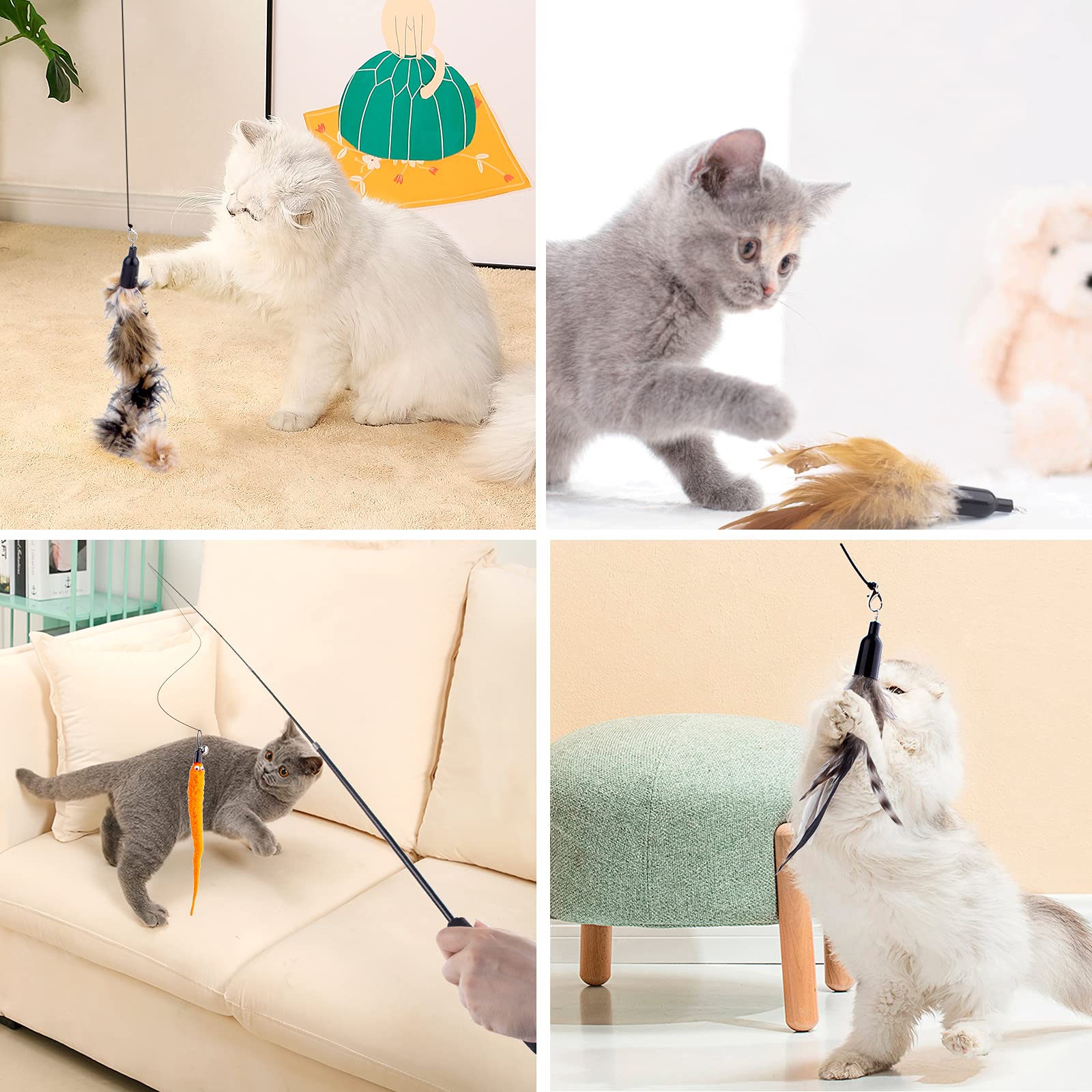 APSUAE retractable cat wand worm attachment invites gentle batting and chasing.