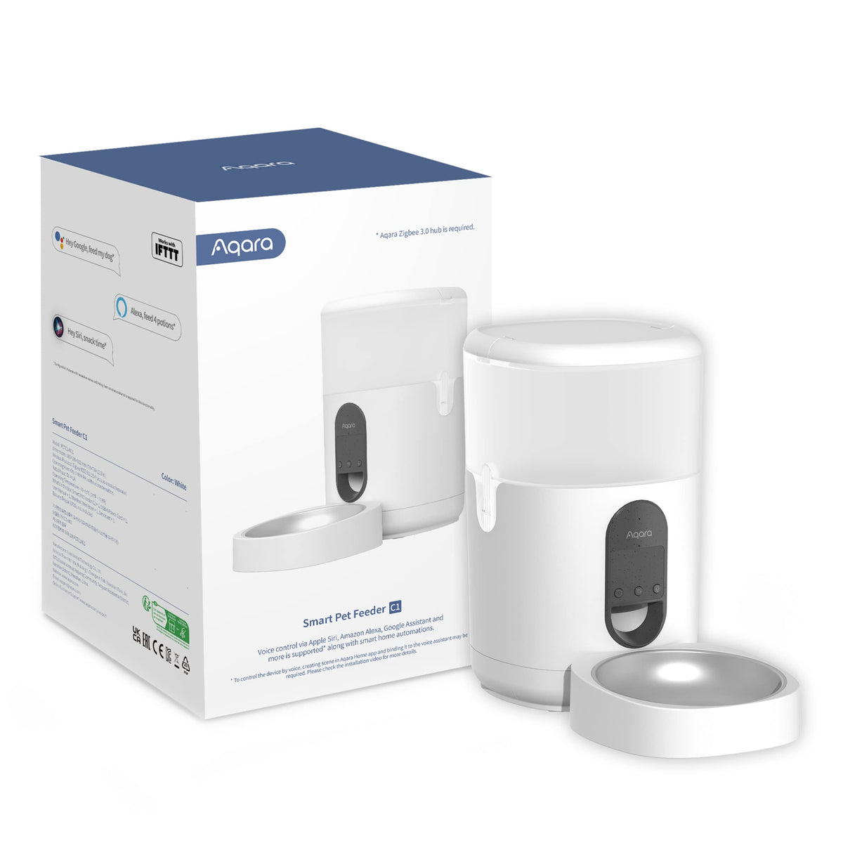 Aqara Smart Pet Feeder C1 front view highlighting sleek design and reliable portion control.