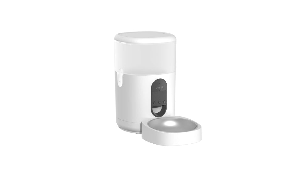 Aqara Smart Pet Feeder C1 voice-messaging feature suggests calling pets during mealtimes.