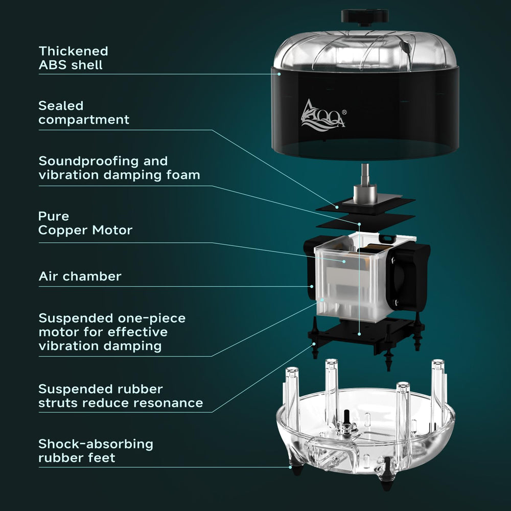 AQQA air pump in action creates visible bubbles and gentle water movement.