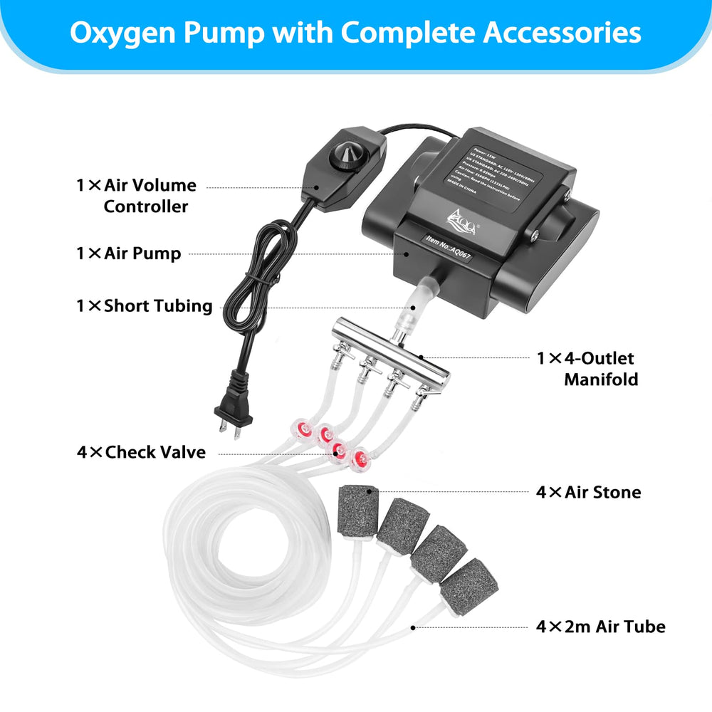 AQQA aquarium air pump four-outlet manifold enables multi-tank aeration.