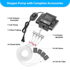 AQQA aquarium air pump four-outlet manifold enables multi-tank aeration.