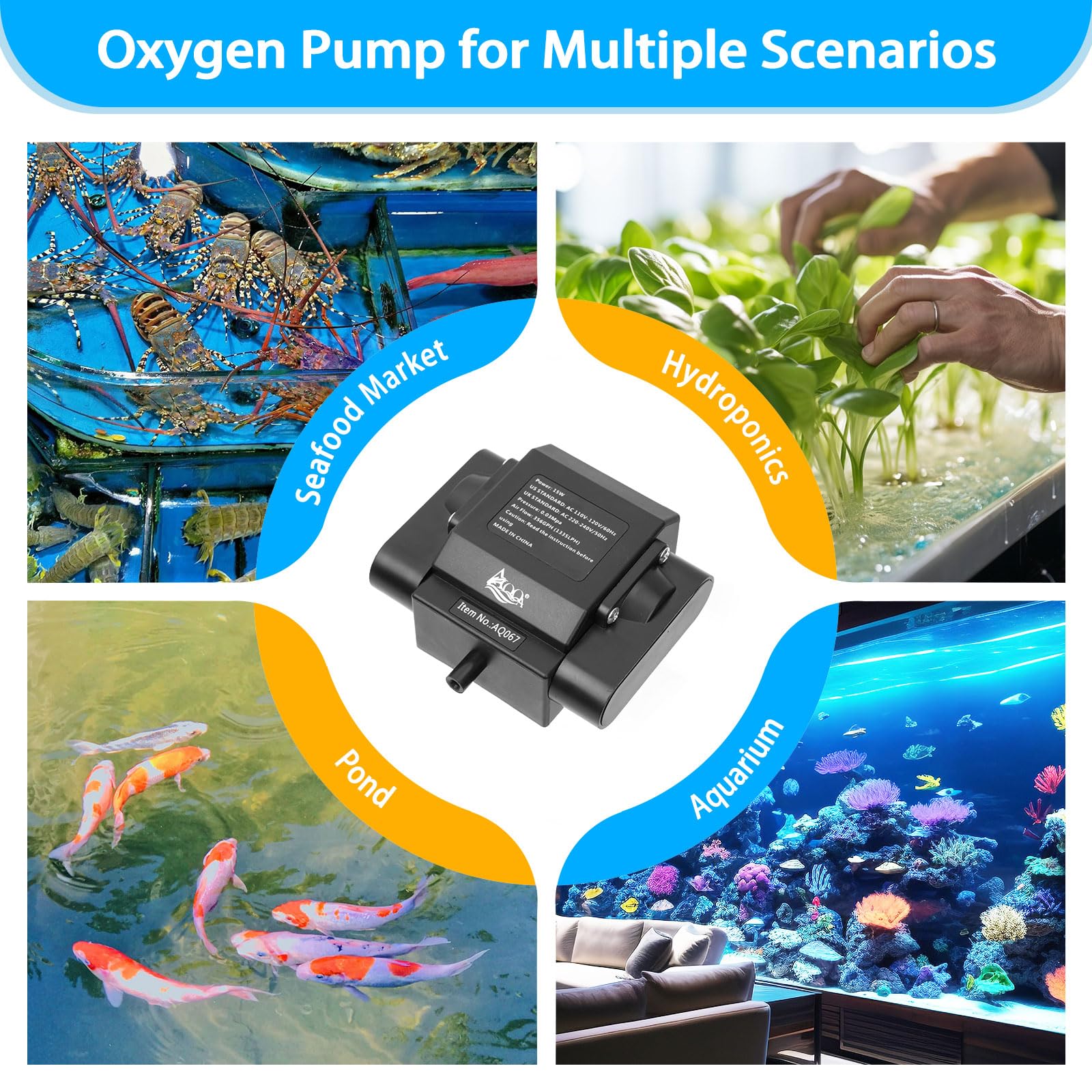 AQQA aquarium air pump with accessories ready-to-use aeration kit.