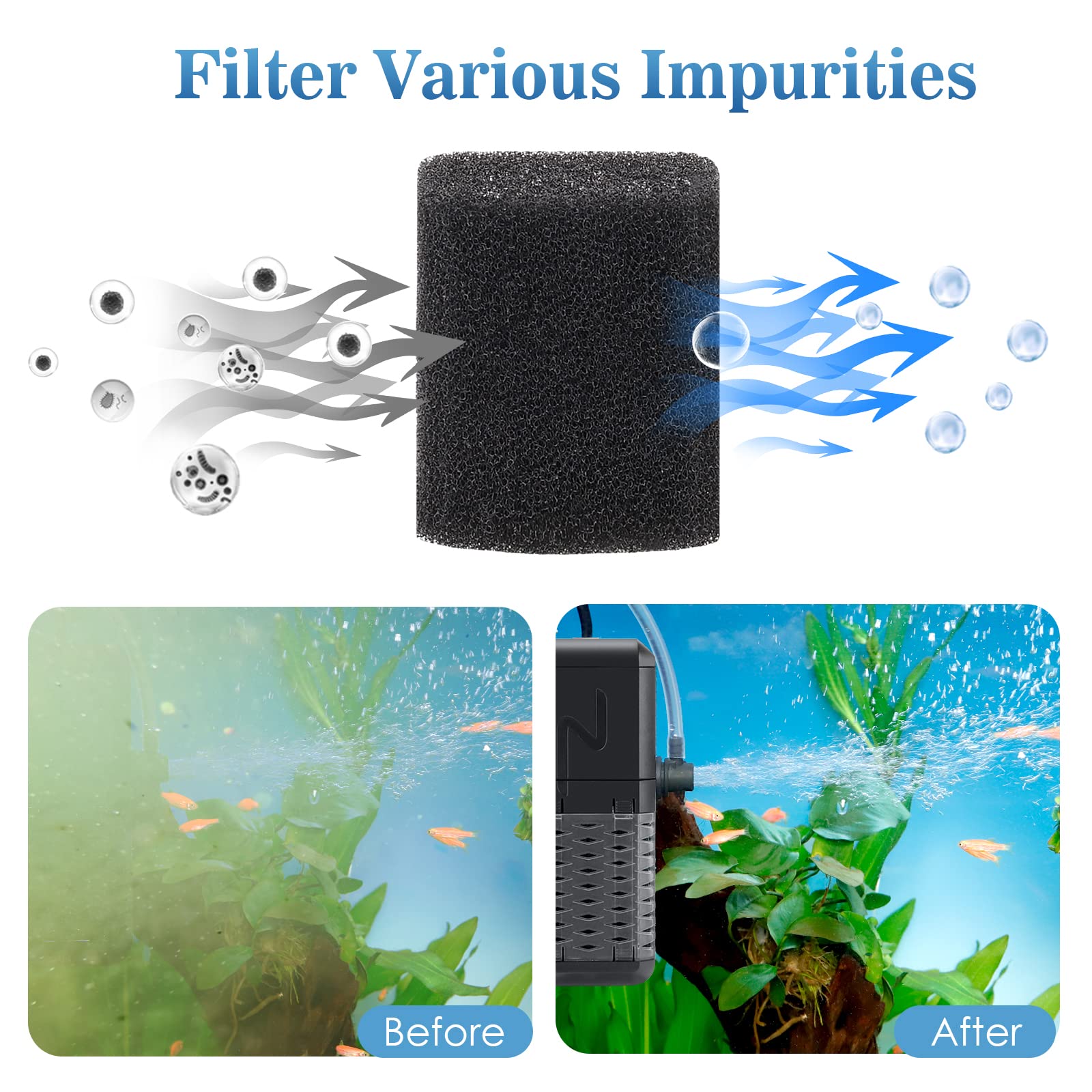 AQQA Aquarium Filter accessories-included image shows replacement parts for ongoing maintenance.