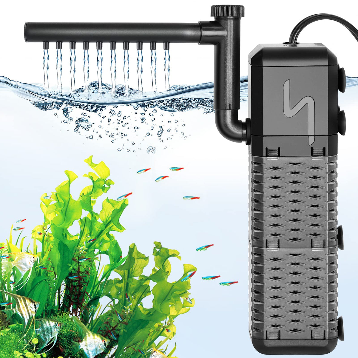 AQQA aquarium filter main unit in view demonstrates compact design for efficient filtration up to 70 gallons.