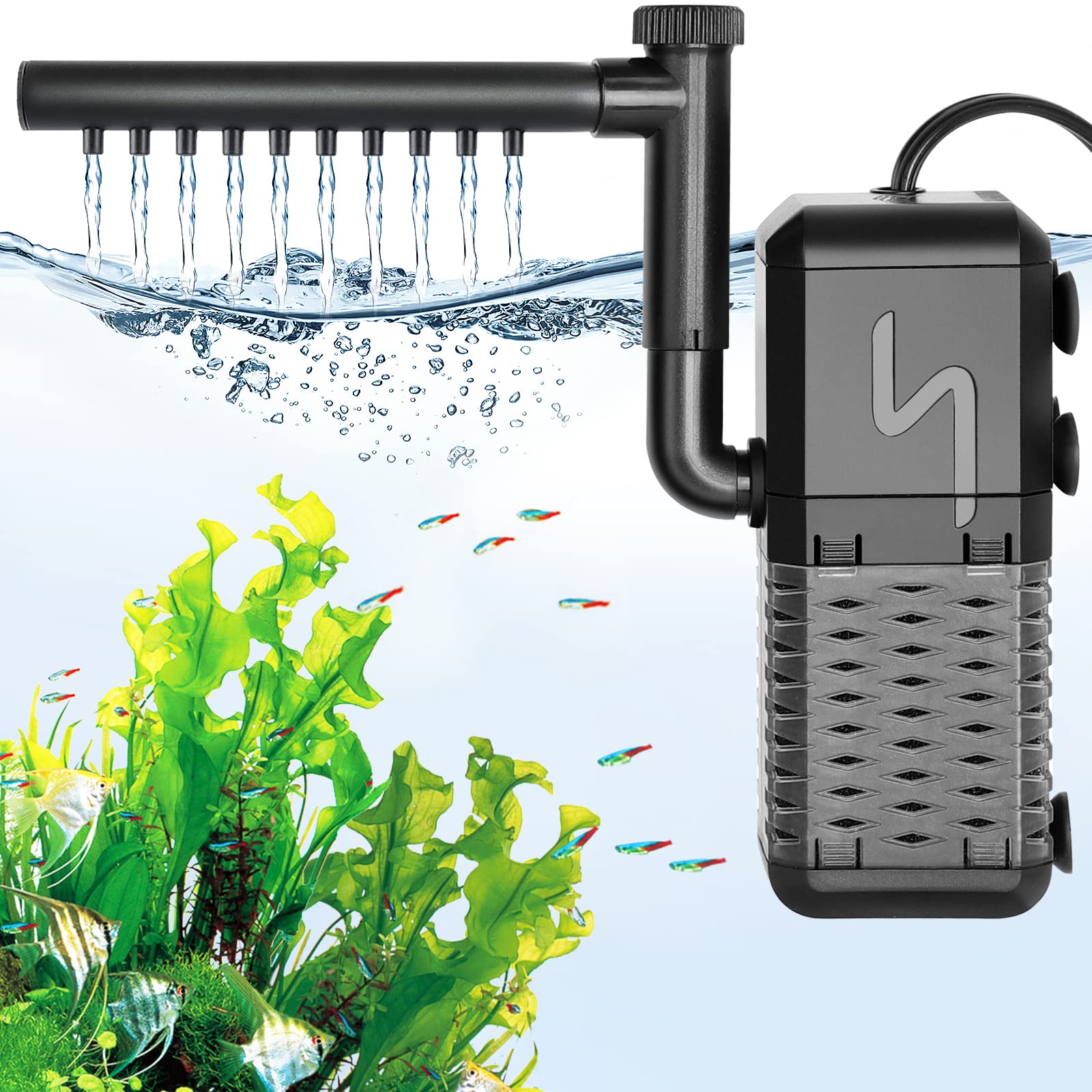 AQQA Aquarium Filter submersible unit for clean, well-oxygenated tanks with quiet operation.