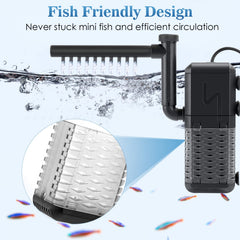 AQQA Aquarium Filter ultra-silent pump highlights near-zero noise for peaceful aquarium watching.