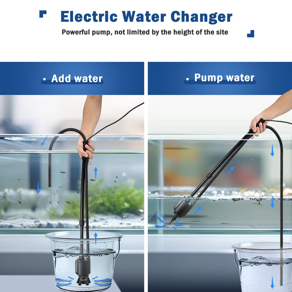 AQQA 360° water intake strainer enables safe water changes with suction cups.