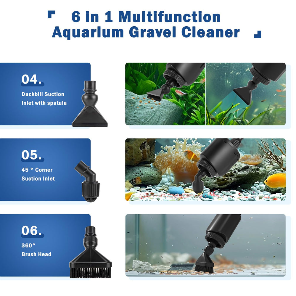 AQQA duckbill suction inlet with spatula lifts bottom debris and feces.