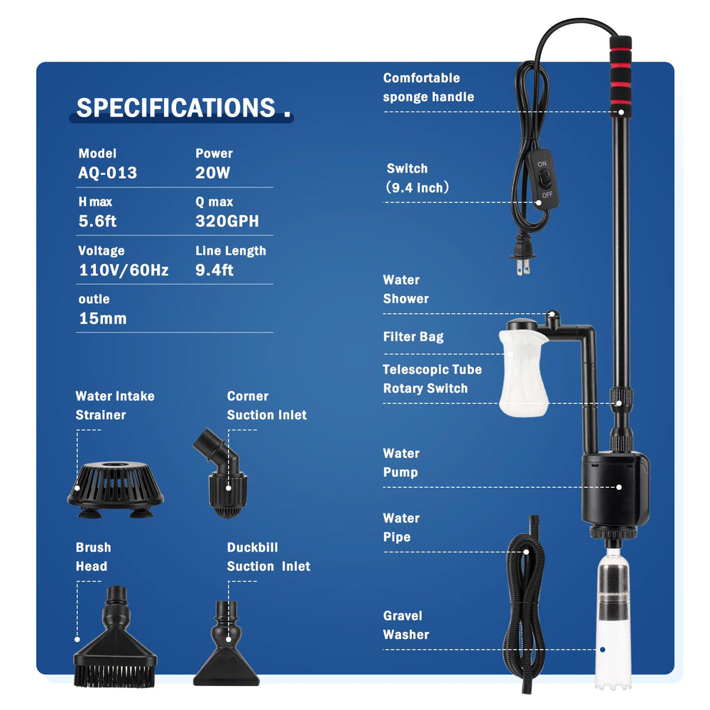 AQQA extendable handle adjusts to fit various tank heights.