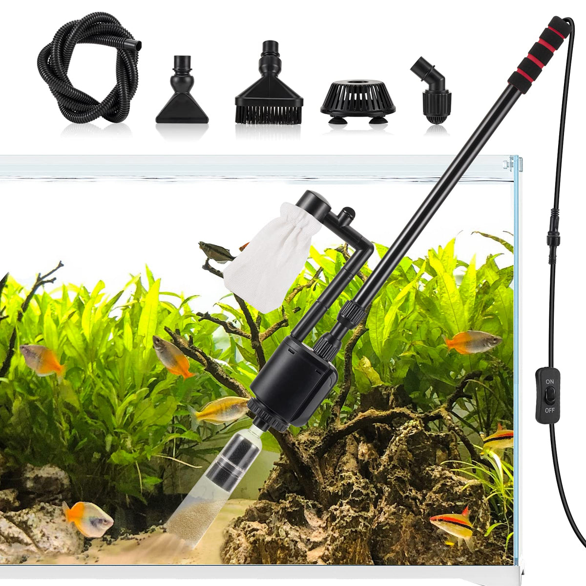 AQQA Aquarium Gravel Cleaner pump — powerful suction for quick debris removal.