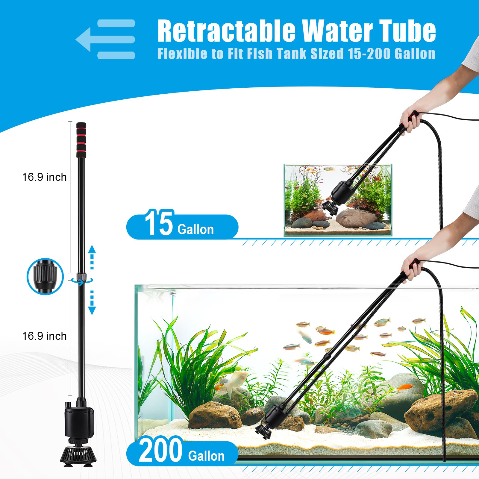 AQQA Aquarium Gravel Cleaner water-changer — makes partial water changes effortless.