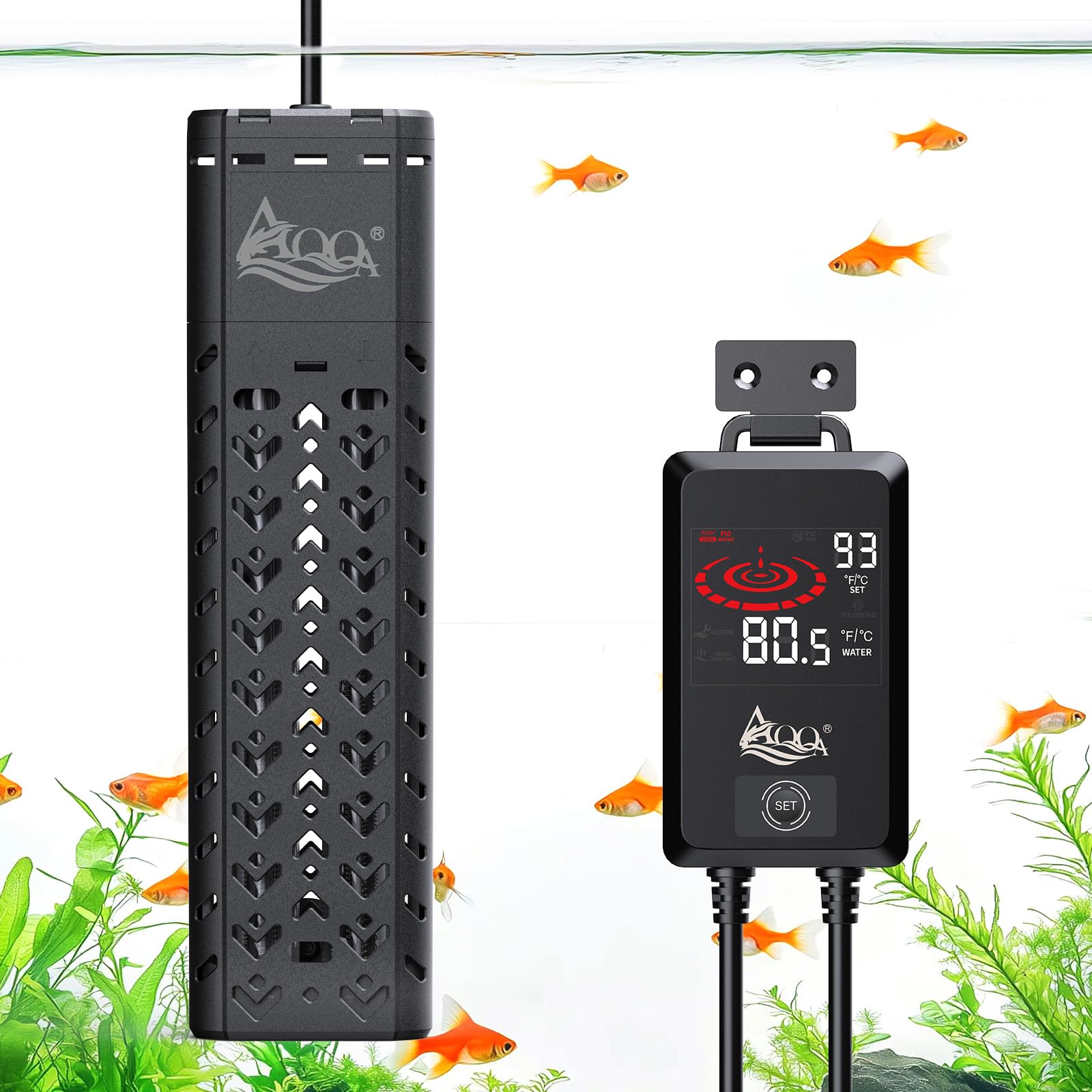 AQQA 1200W aquarium heater external controller enables precise temperature control.