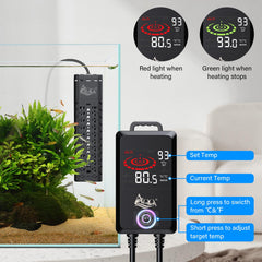 AQQA 1200W aquarium heater submerged for safe operation in large tanks.