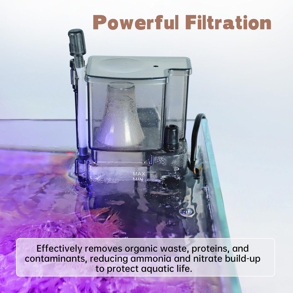 AQQA Protein Skimmer showing adjustable height in a 50-80 gallon setup