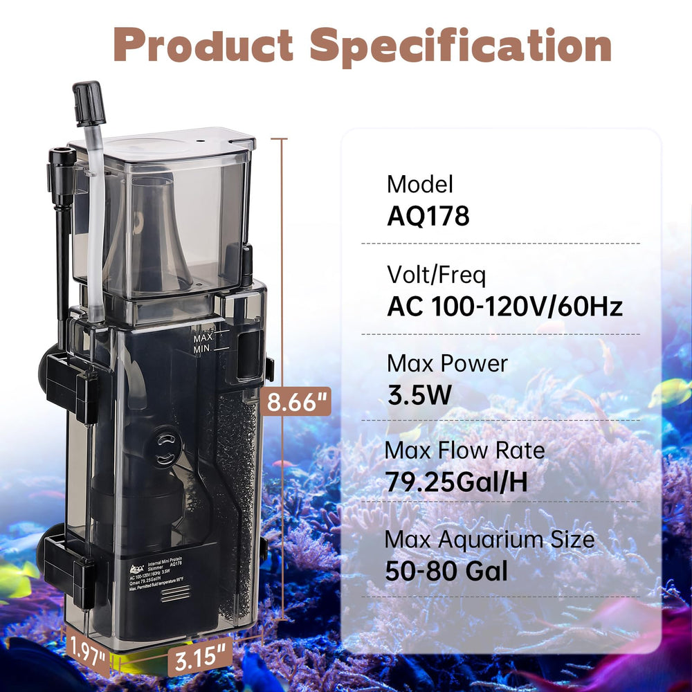 AQQA skimmer transparent housing enabling quick foam checks