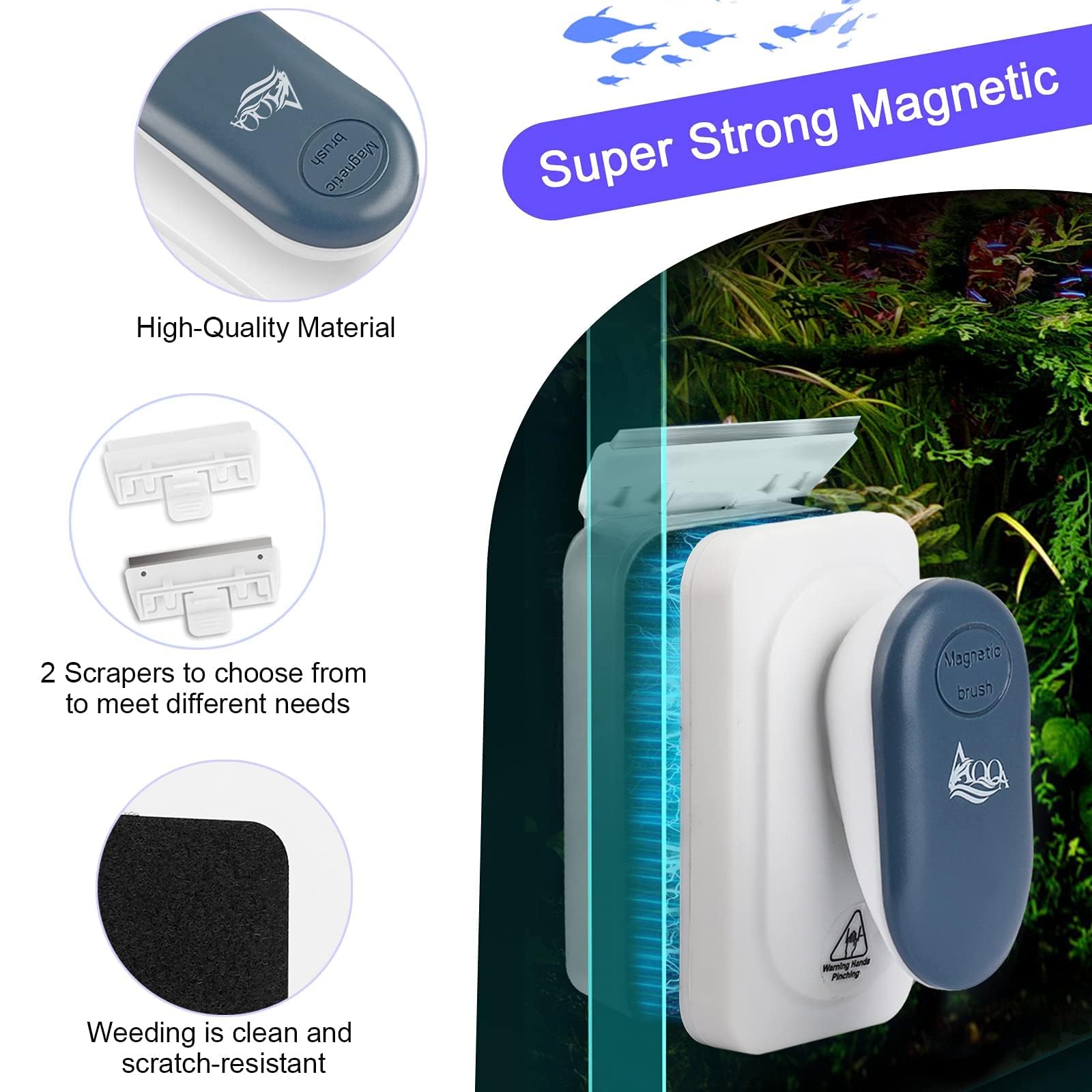 AQQA algae scraper head cleans stubborn marks around corners for thorough cleaning.