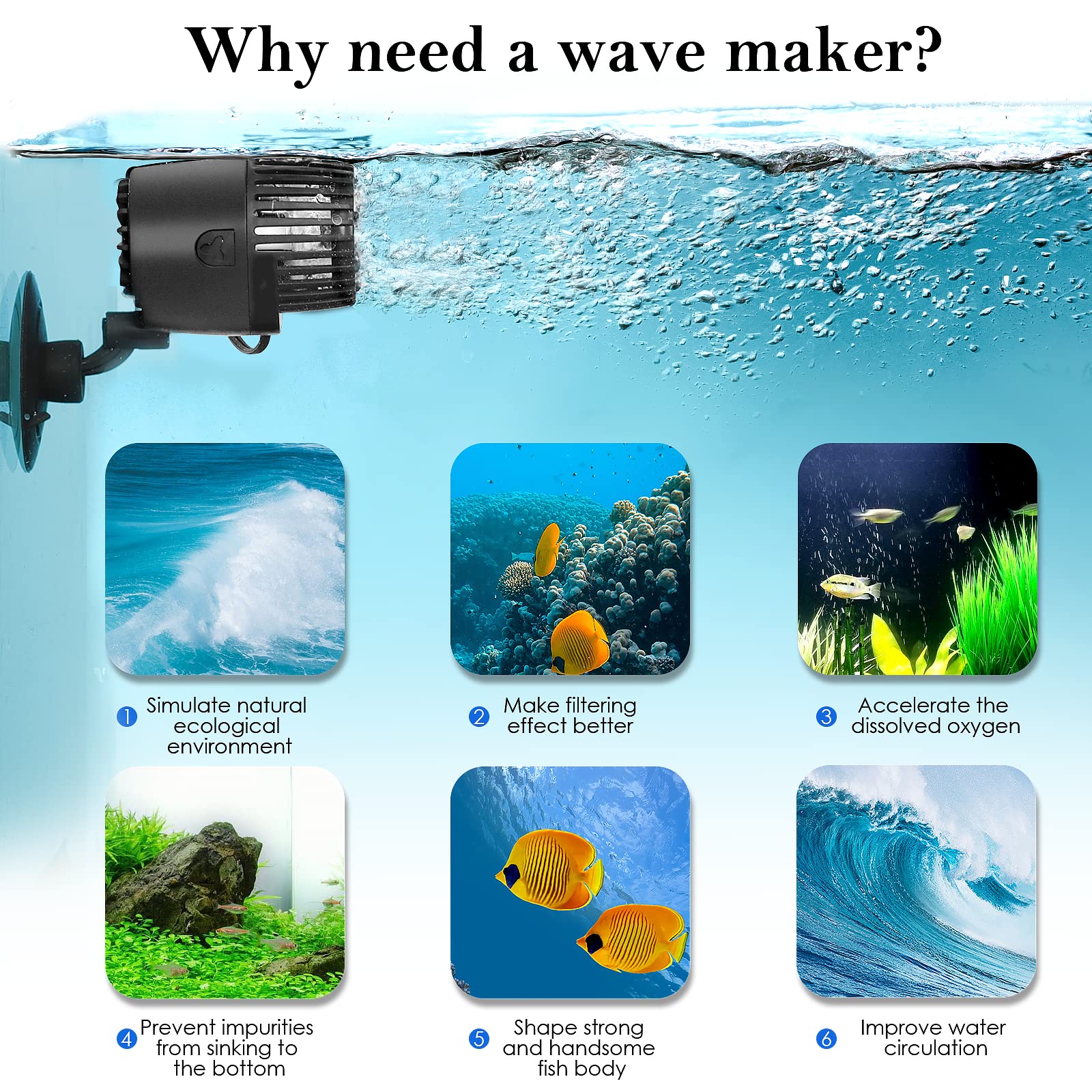AQQA Wave Maker mounted on glass showing strong suction cup grip.