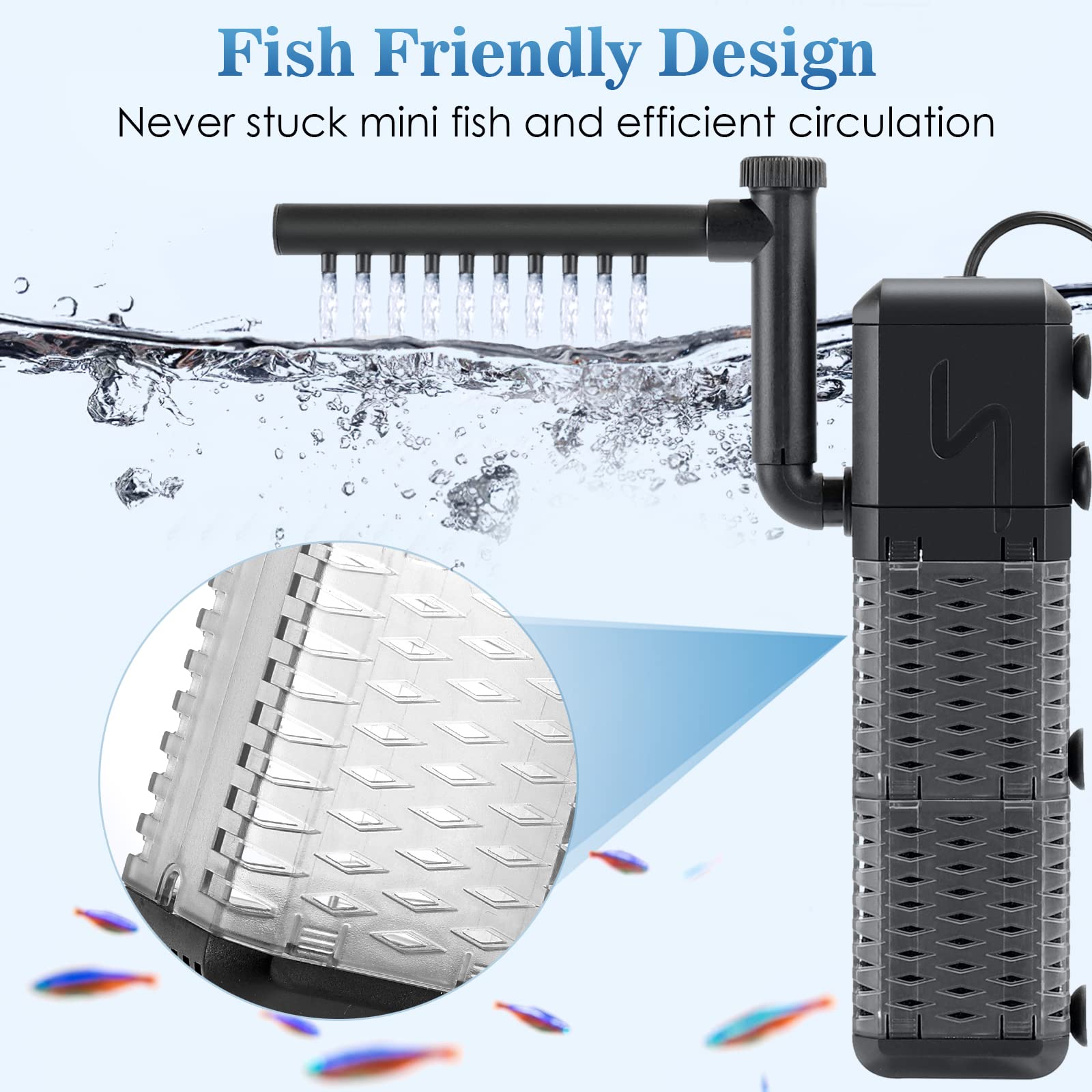 AQQA fish-safe design close-up highlighting small holes that prevent fish from getting stuck.