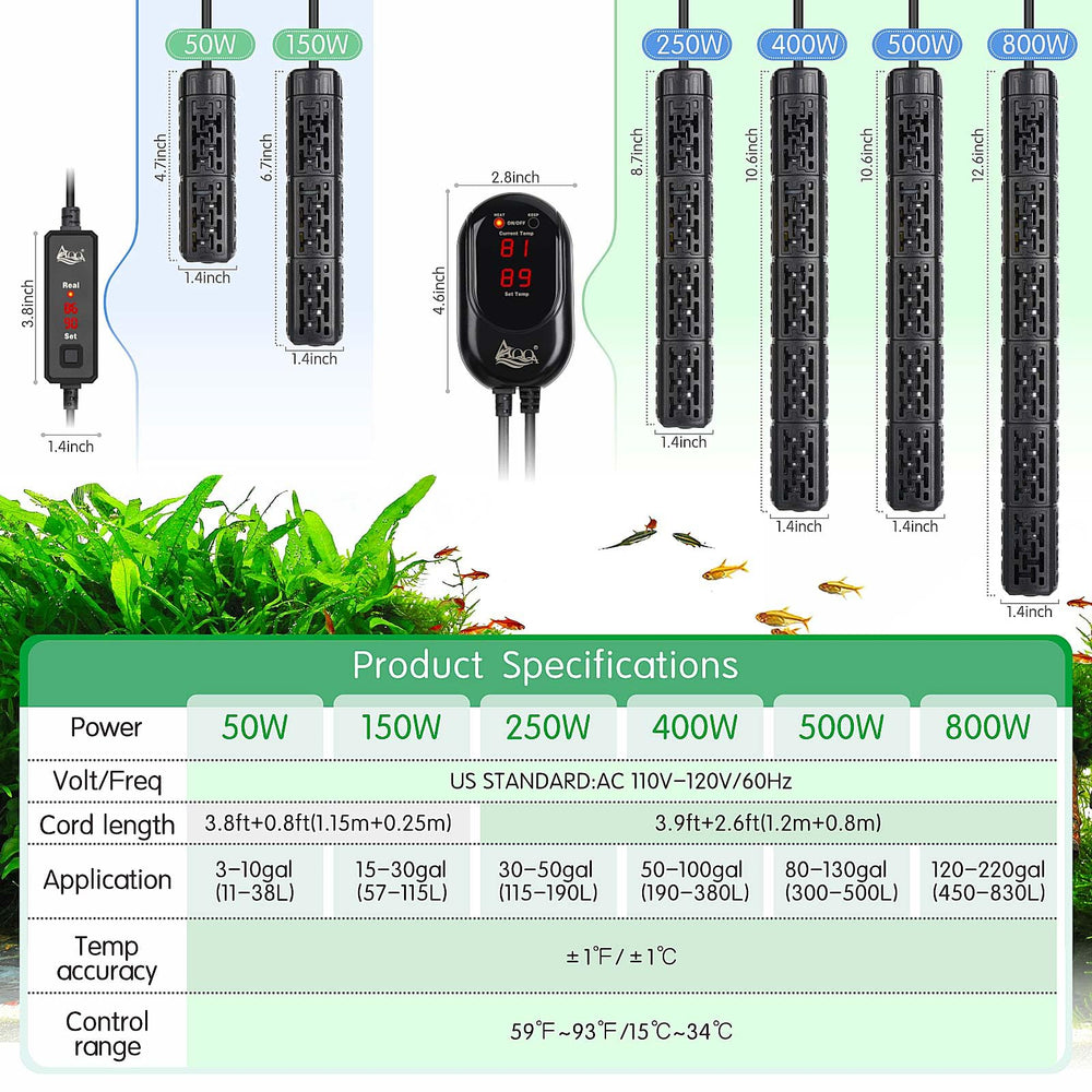 AQQA fish tank heater easy-clean design simplifies routine maintenance.