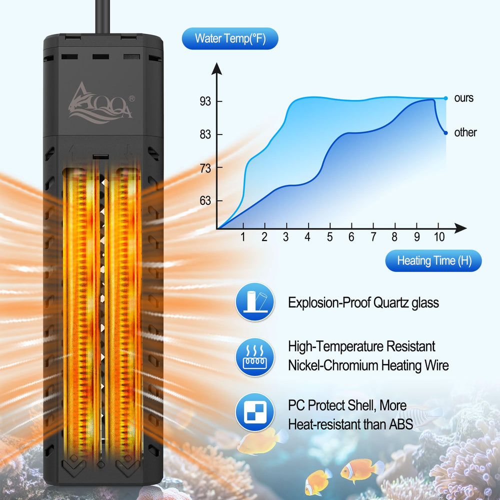 AQQA fish tank heater in freshwater use provides consistent tropical conditions.