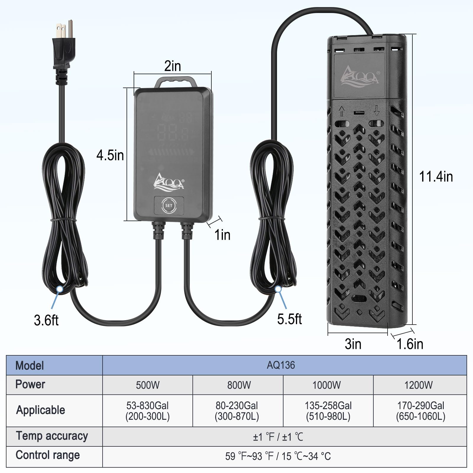 AQQA fish tank heater protection display communicates overheating or dry-run status.