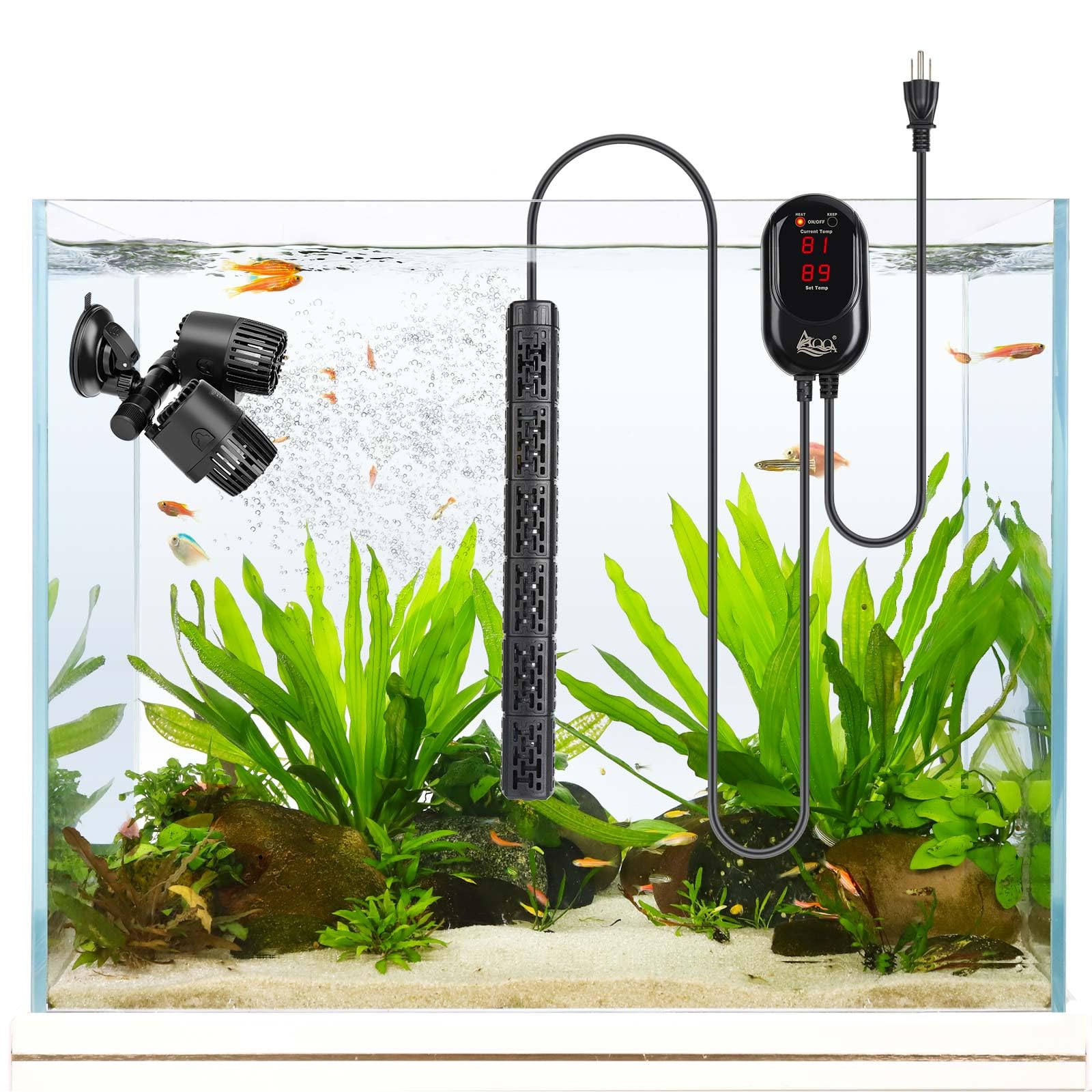 AQQA fish tank heater temperature setpoint adjustment in one-degree steps