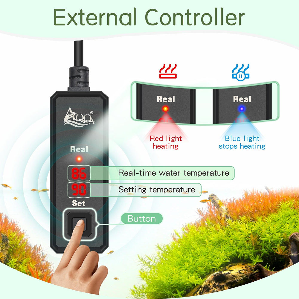 AQQA fish tank heater temperature setting buttons enable easy, accurate adjustments.