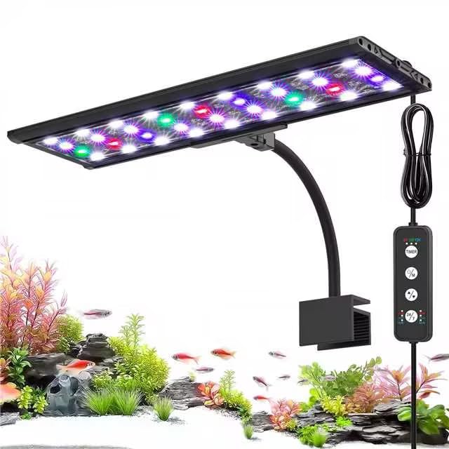 AQQA LED aquarium light clipped on for even tank illumination and plant growth