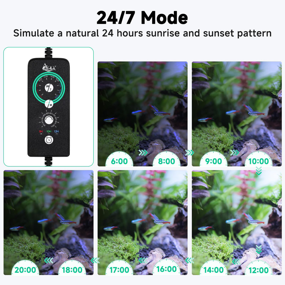 AQQA IP68 waterproof aquarium light safe for submersion in freshwater tanks.