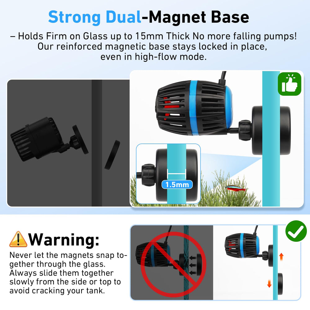 AQQA Magnetic base attachment shows secure, slip-free mounting on glass