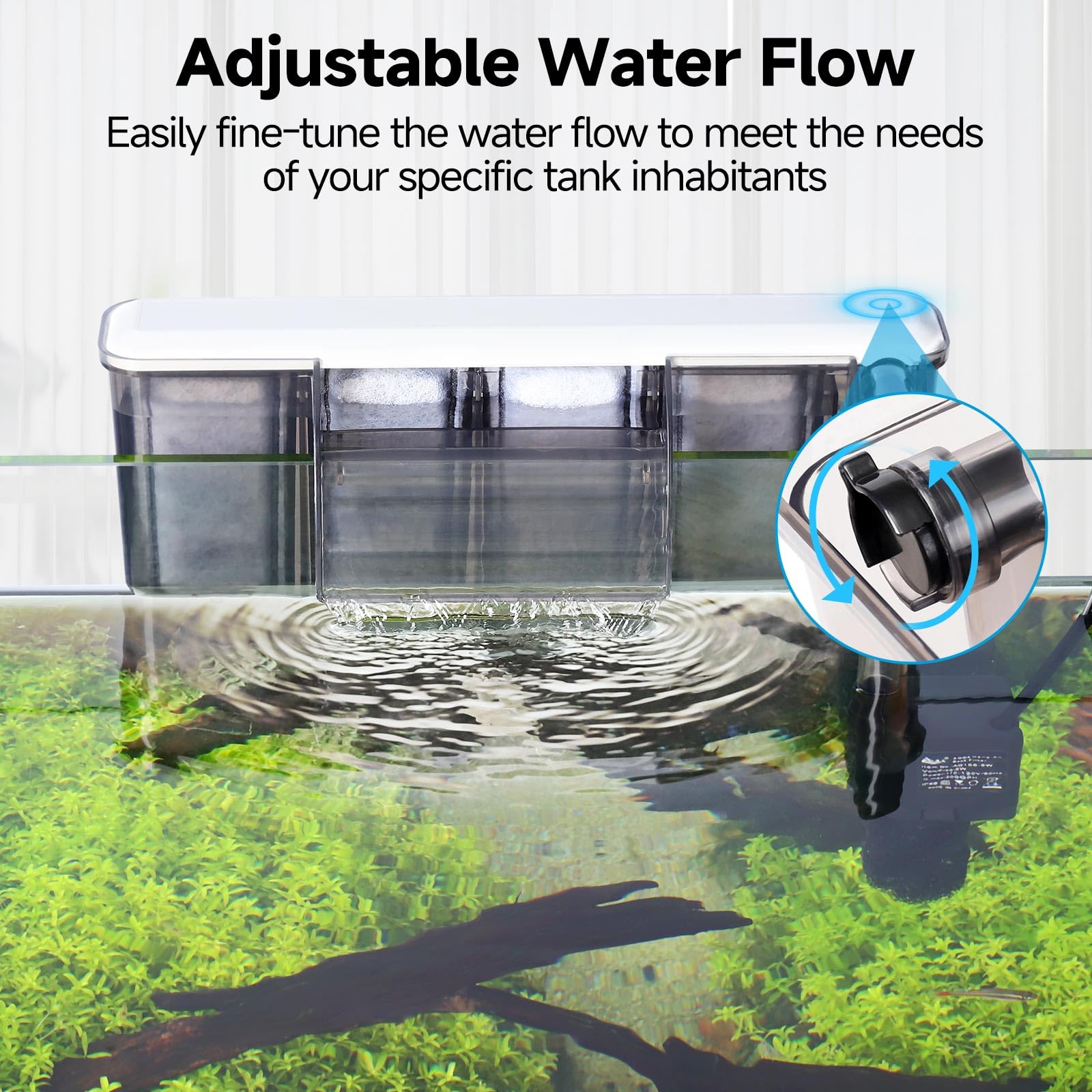 AQQA Quiet Hang-On-Back filter demonstrates easy installation for quick setup.