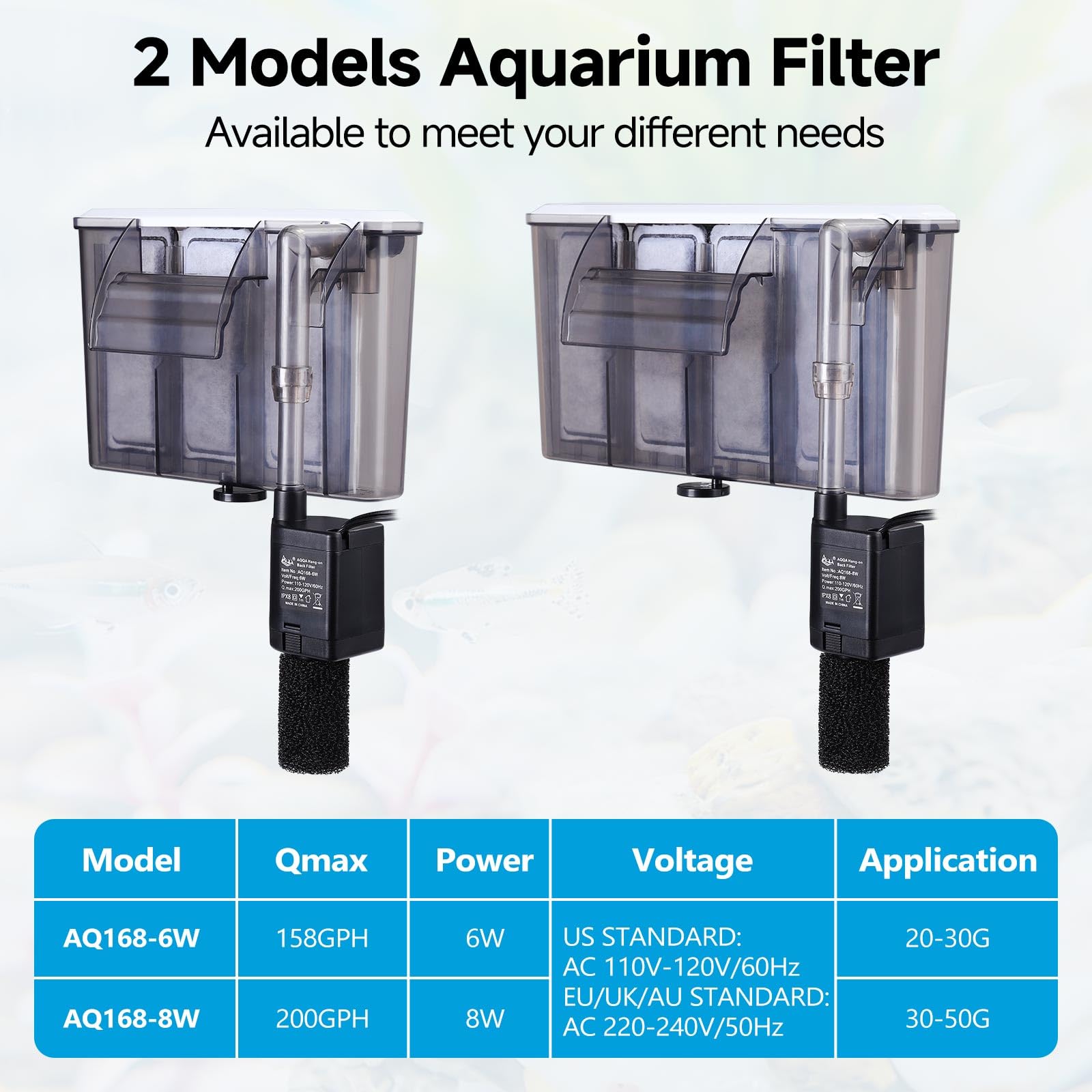 AQQA Quiet filter warranty and support image reinforces 2-year coverage and customer care.