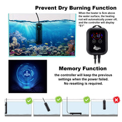 AQQA submersible heater with dry burn protection auto-shuts off when exposed.