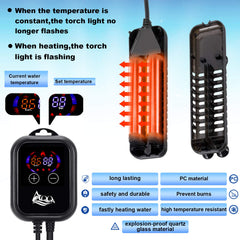 AQQA submersible heater LED display clearly shows temperatures.